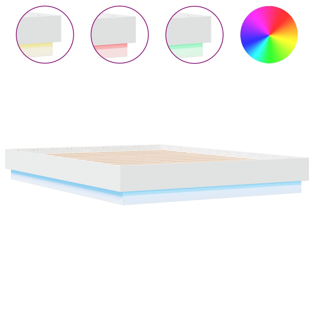 vidaXL Bed Frame with LED Lights White 135x190 cm Double