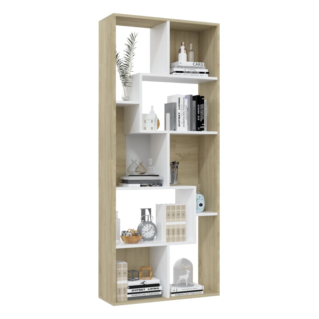 vidaXL Book Cabinet White and Sonoma Oak 67x24x161 cm Engineered Wood