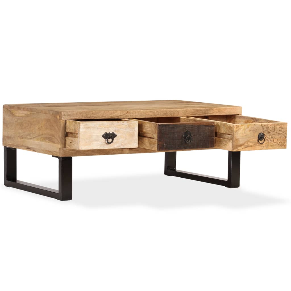 vidaXL Coffee Table with 3 Drawers Solid Mango Wood 90x50x35 cm