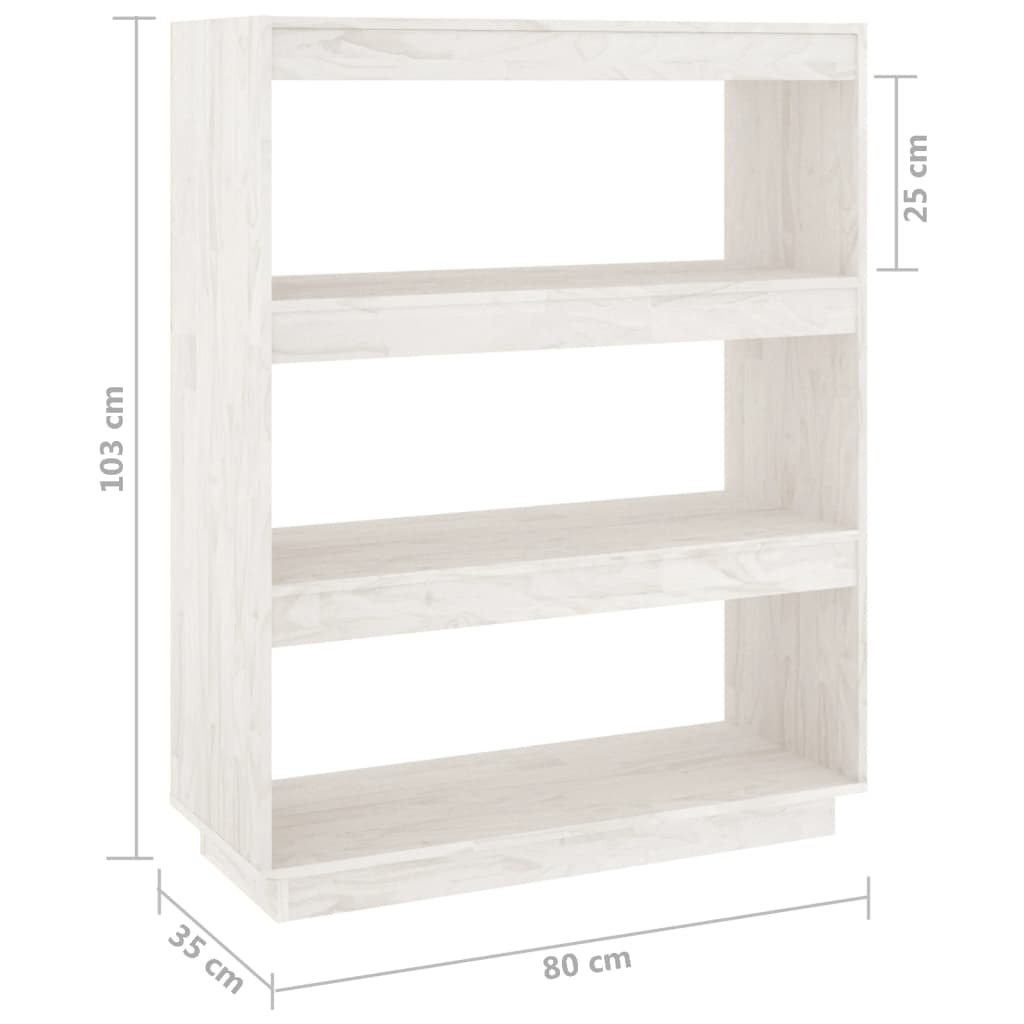vidaXL Book Cabinet/Room Divider White 80x35x103 cm Solid Pinewood