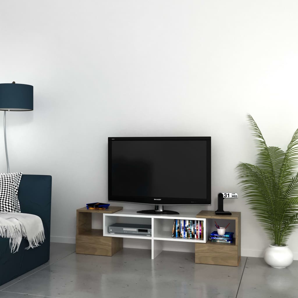 Homemania TV Stand Fold 141.2x29.7x38.8 cm White and Walnut