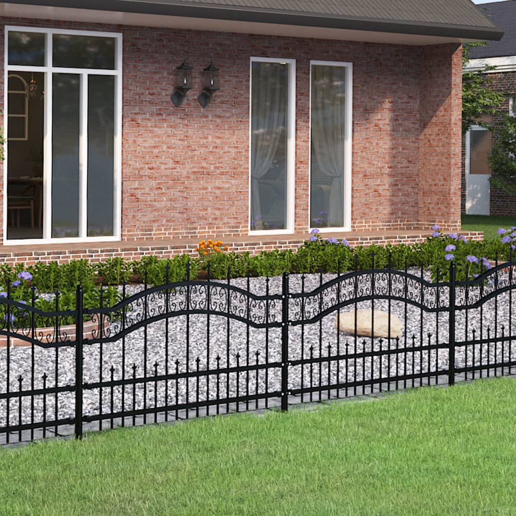 vidaXL Garden Fence with Spear Top Black 115 cm Powdercoated Steel