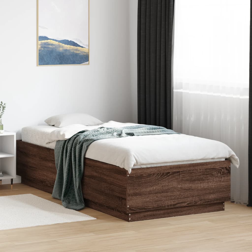 vidaXL Bed Frame with LED Lights Brown Oak 100x200 cm Engineered Wood