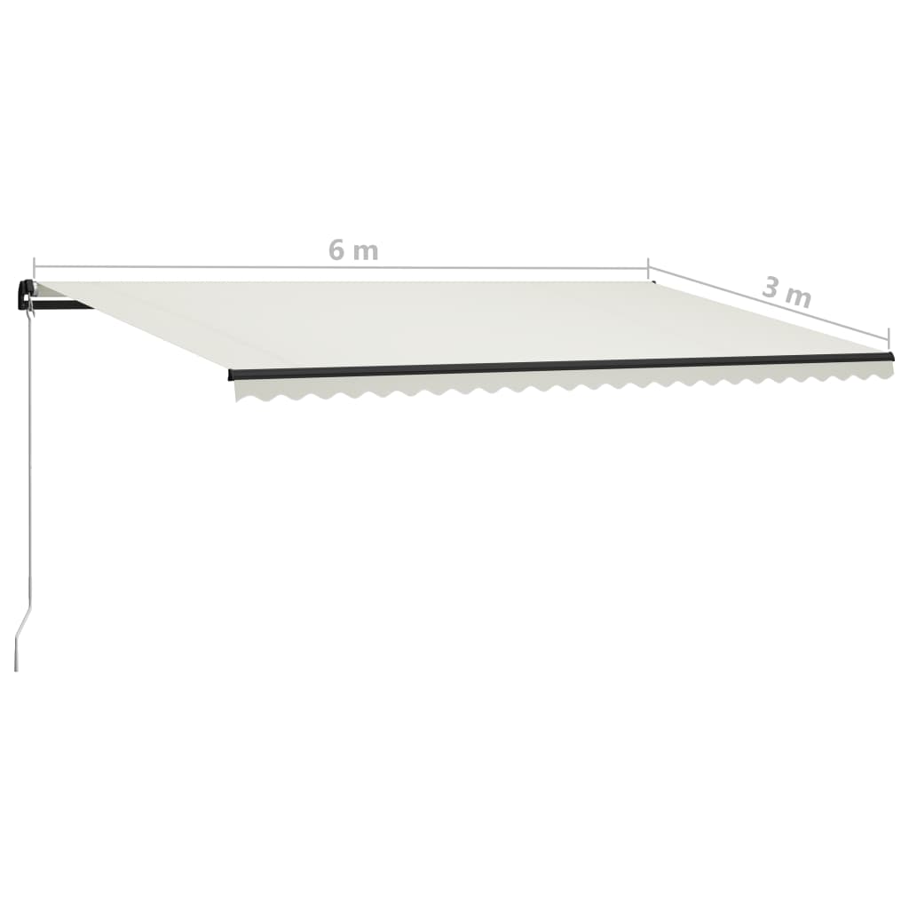 vidaXL Manual Retractable Awning with LED 600x300 cm Cream