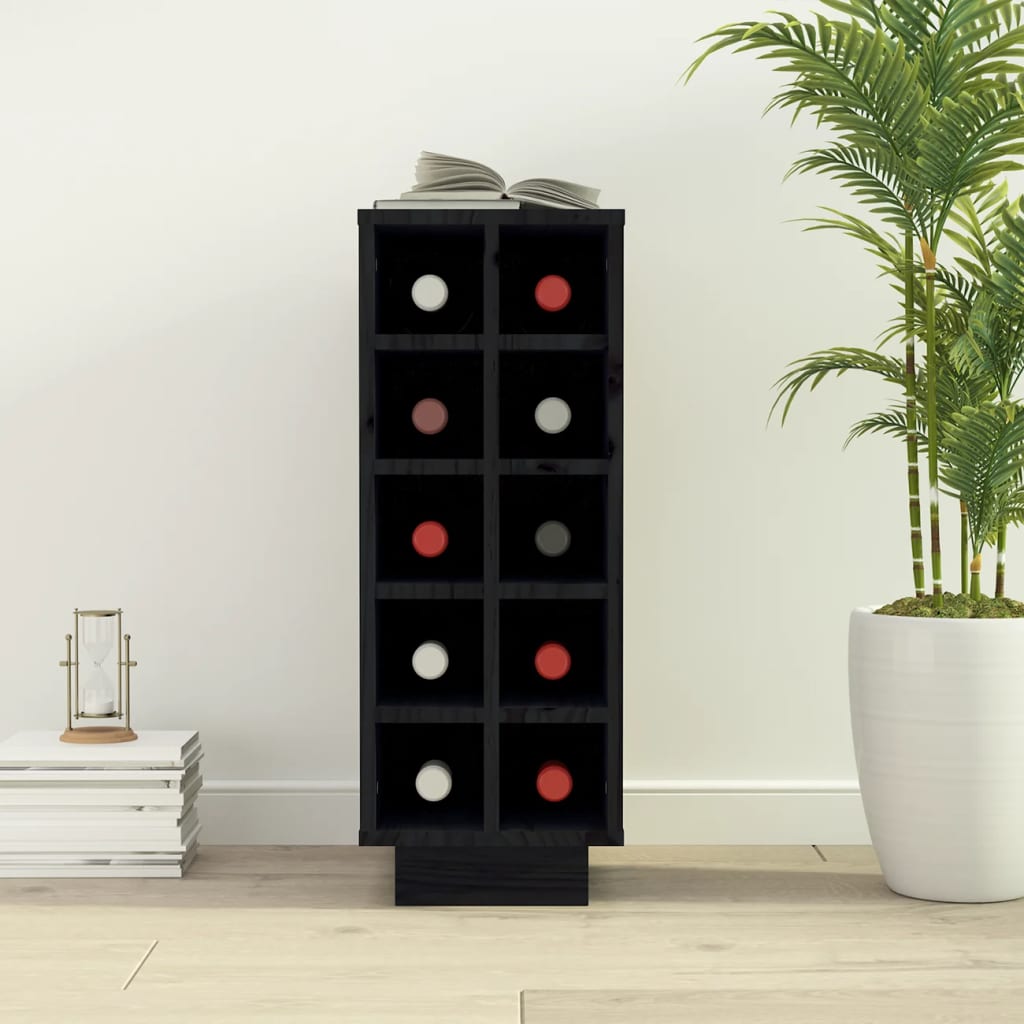vidaXL Wine Cabinet Black 23x34x61 cm Solid Wood Pine