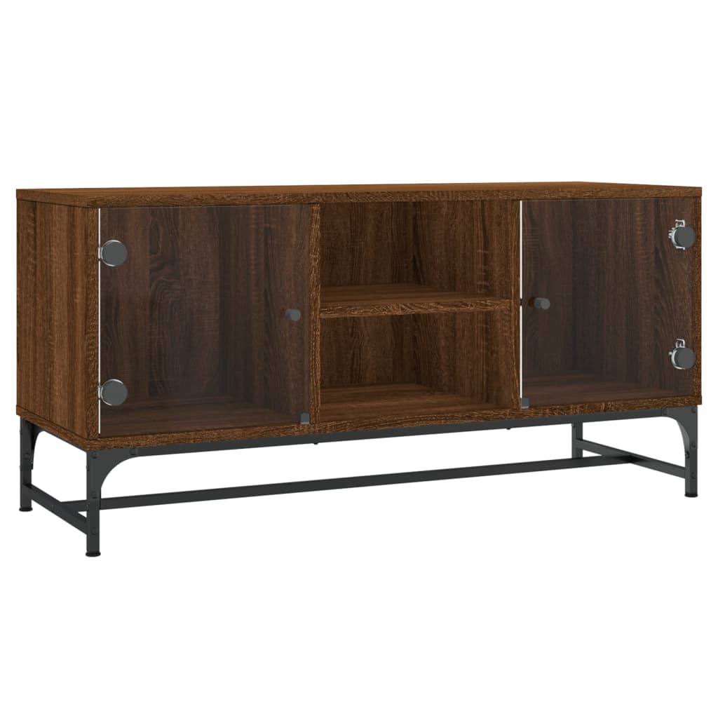 vidaXL TV Cabinet with Glass Doors Brown Oak 102x37x50 cm