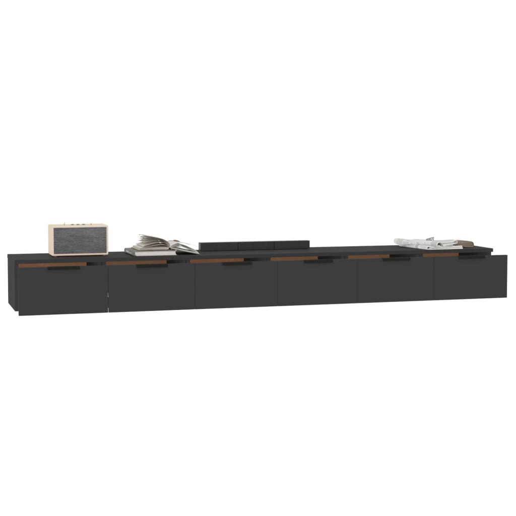 vidaXL Wall Cabinets 2 pcs Black 102x30x20 cm Engineered Wood