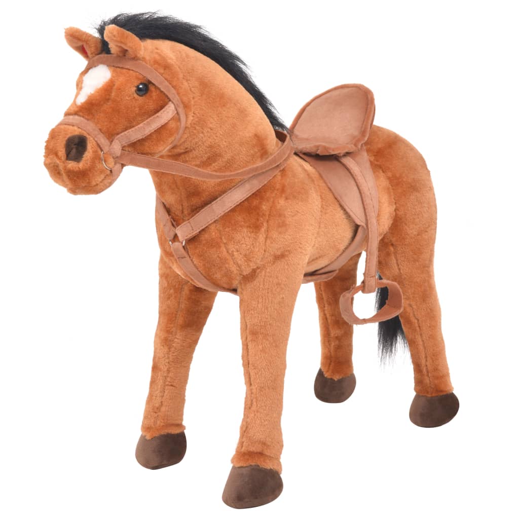 vidaXL Standing Toy Horse Plush Brown