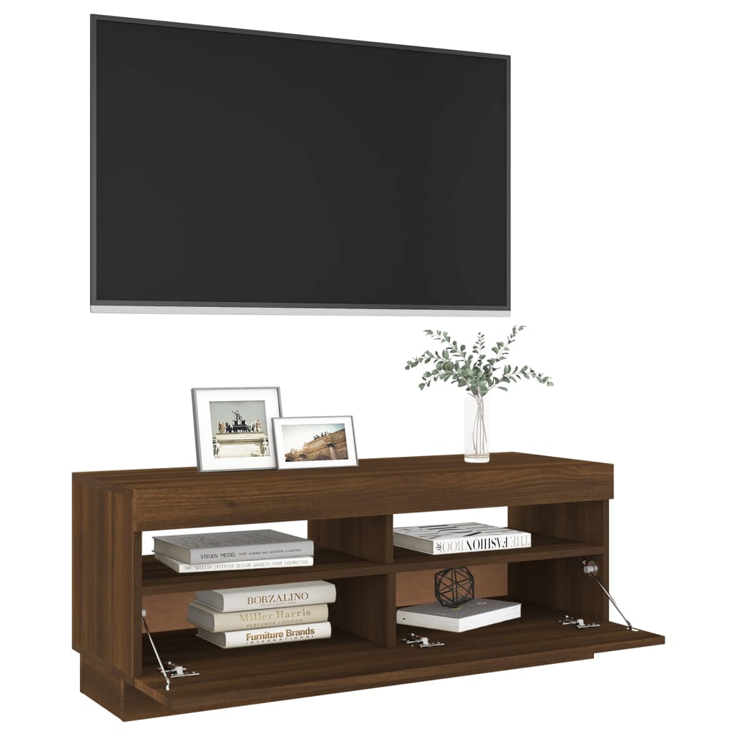vidaXL TV Cabinet with LED Lights Brown Oak 100x35x40 cm