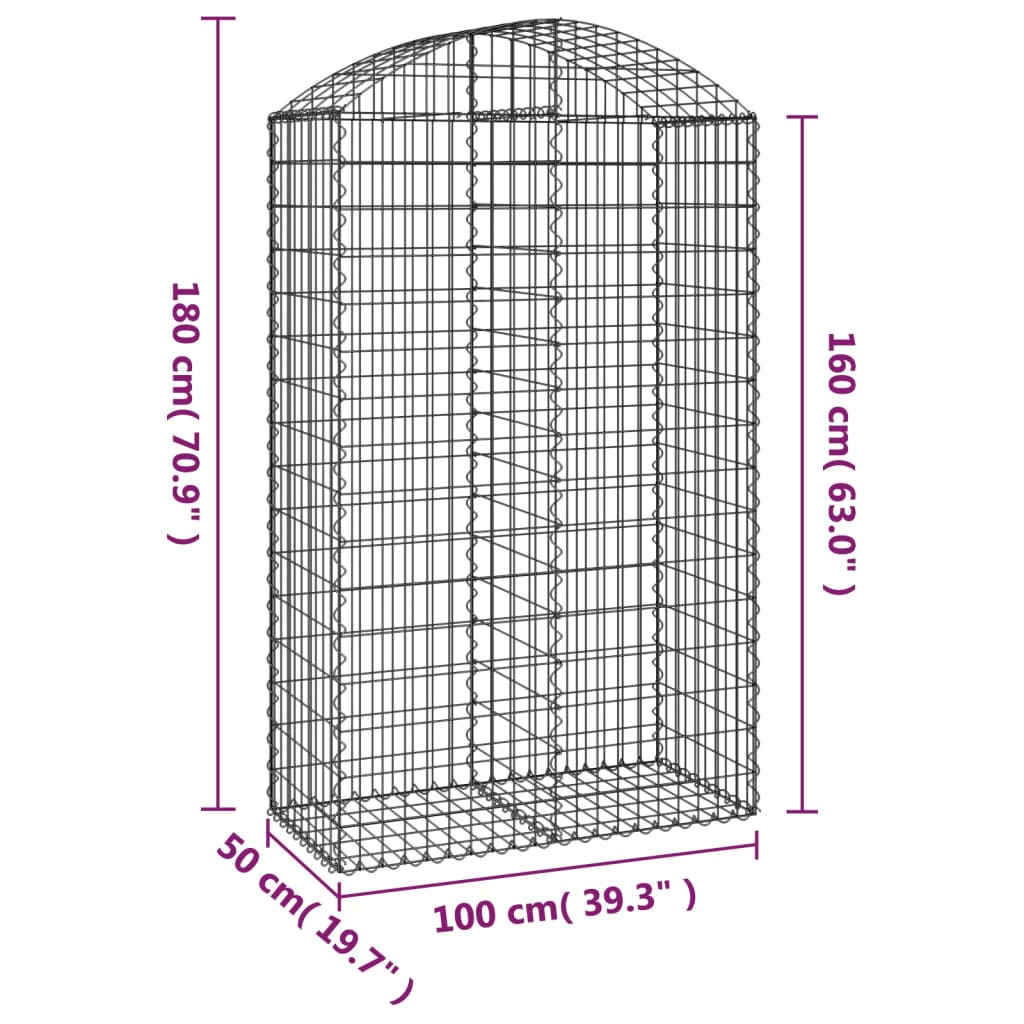 vidaXL Arched Gabion Basket 100x50x160/180 cm Galvanised Iron