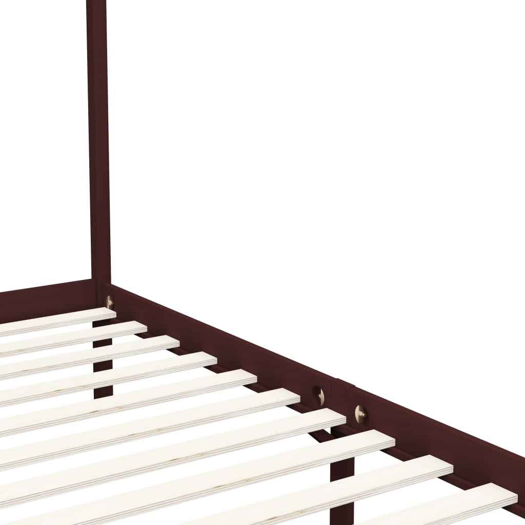 vidaXL Canopy Bed Frame Dark Brown Solid Pine Wood 90x200 cm
