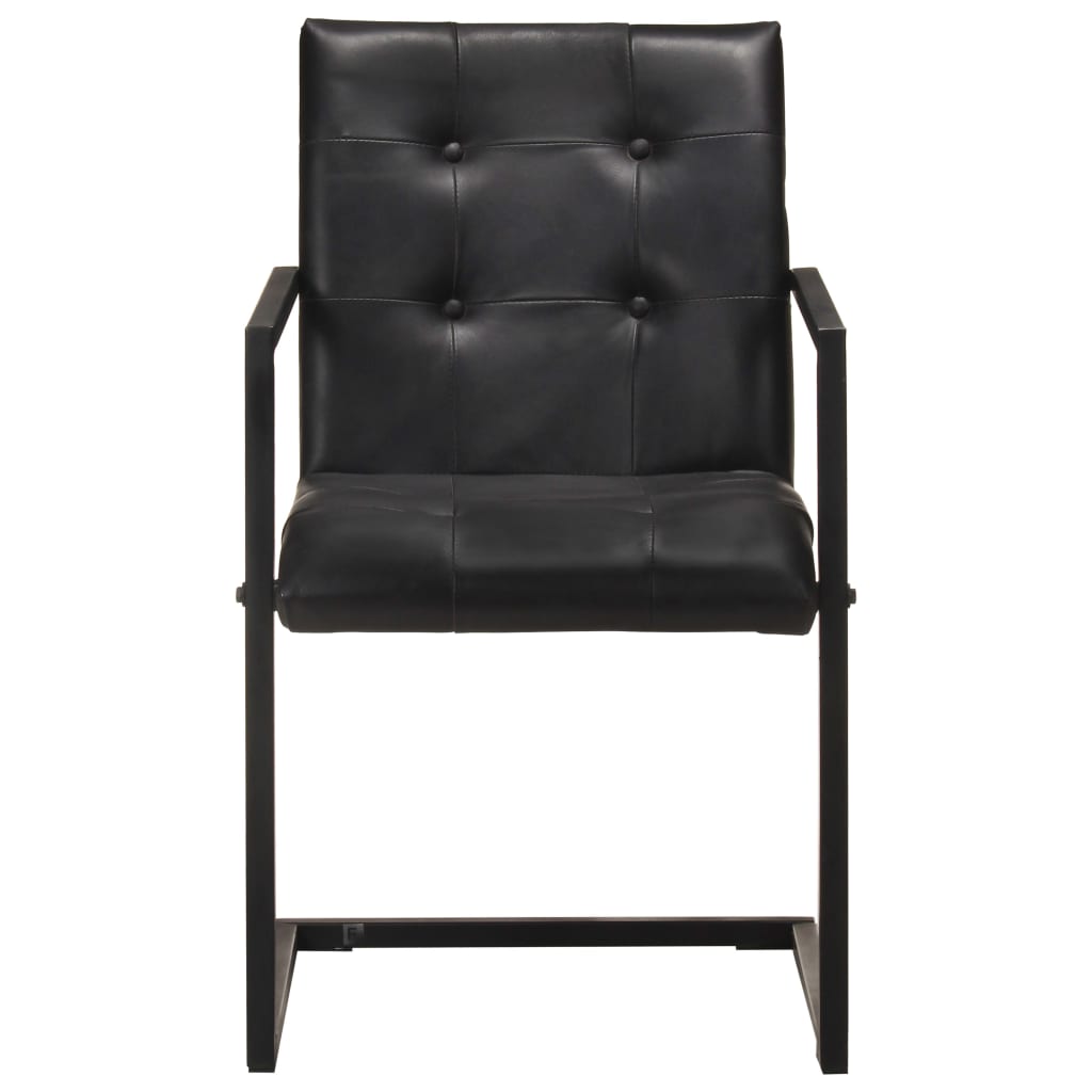 vidaXL Cantilever Dining Chairs 6 pcs Black Real Leather