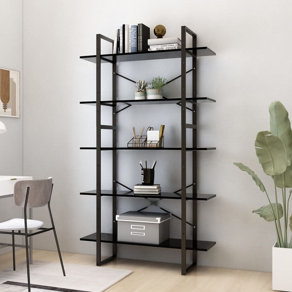 vidaXL 5-Tier Book Cabinet Black 100x30x175 cm Engineered Wood