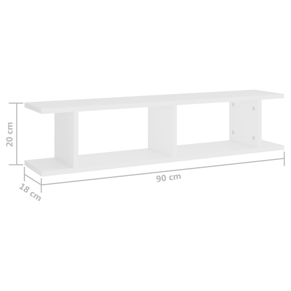 vidaXL Wall Shelf 2 pcs White 90x18x20 cm Engineered Wood