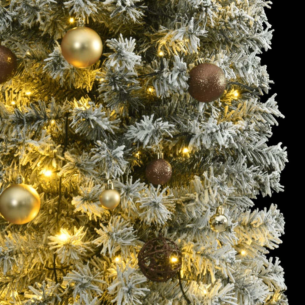 vidaXL Slim Christmas Tree 300 LEDs & Ball Set & Flocked Snow 270 cm