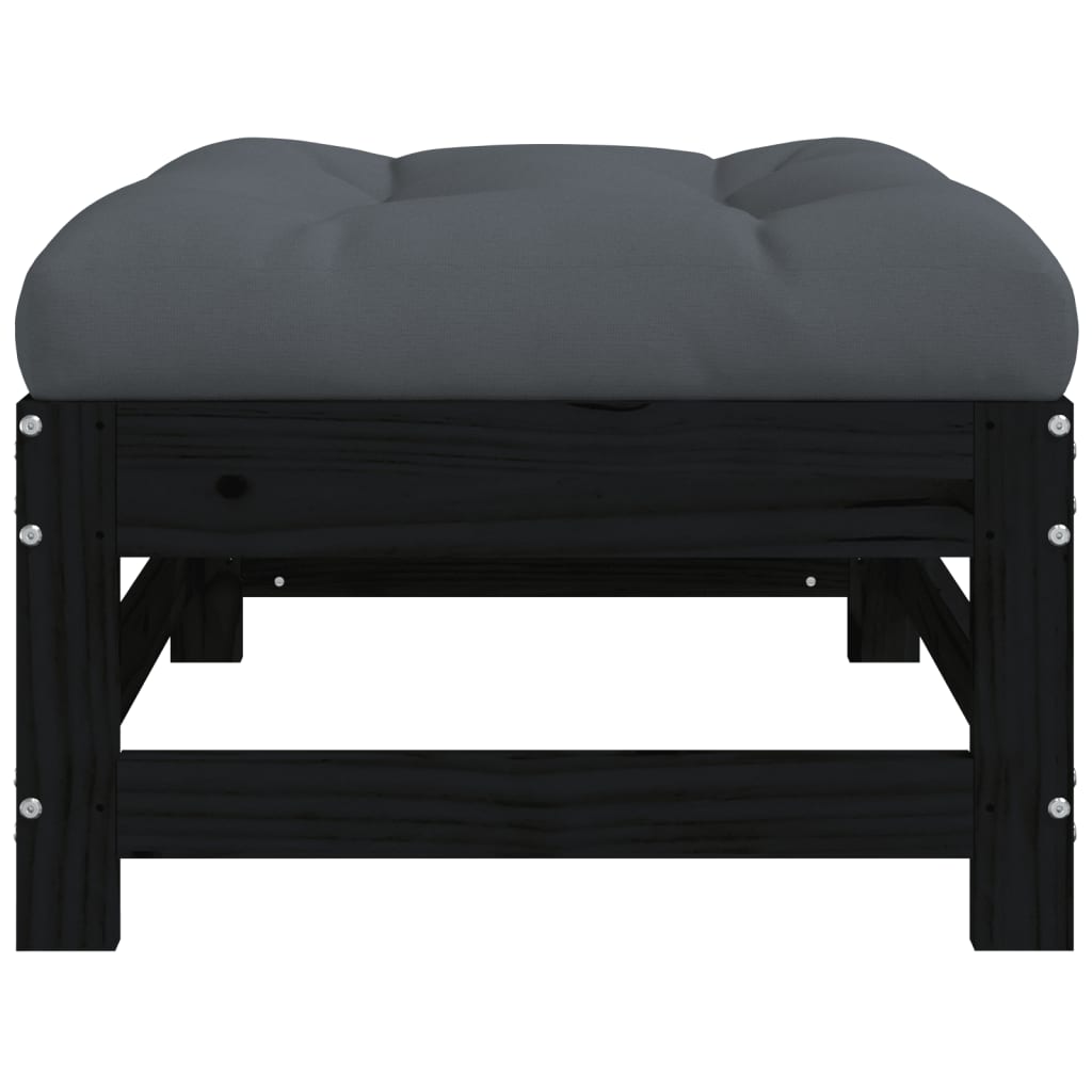 vidaXL Garden Footstools with Cushions 2pcs Black Solid Wood Pine