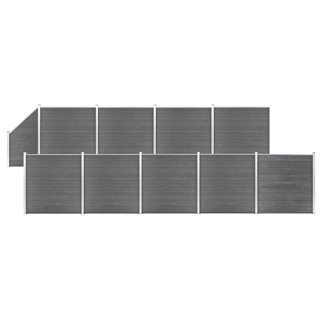 vidaXL WPC Fence Set 9 Square + 1 Slanted 1657x186 cm Grey