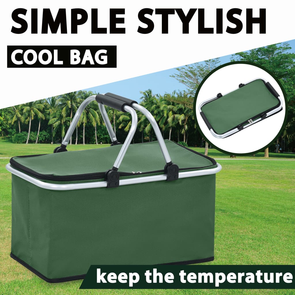 vidaXL Foldable Cool Bag Green 46x27x23 cm Aluminium