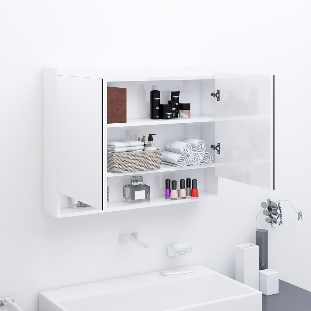 vidaXL Bathroom Mirror Cabinet 80x15x60 cm MDF Shining White | vidaXL.ie