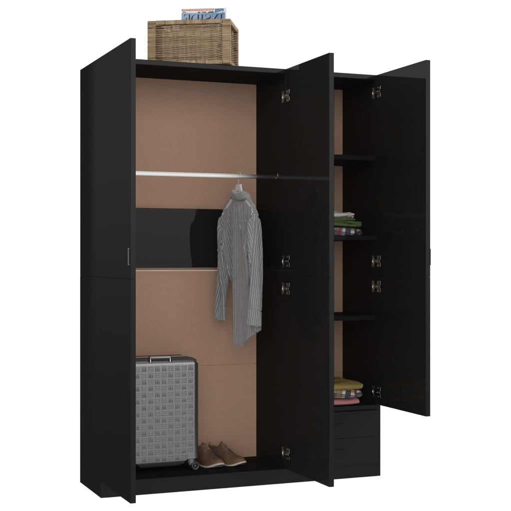 vidaXL 3-Door Wardrobe High Gloss Black 120x50x180 cm Engineered Wood