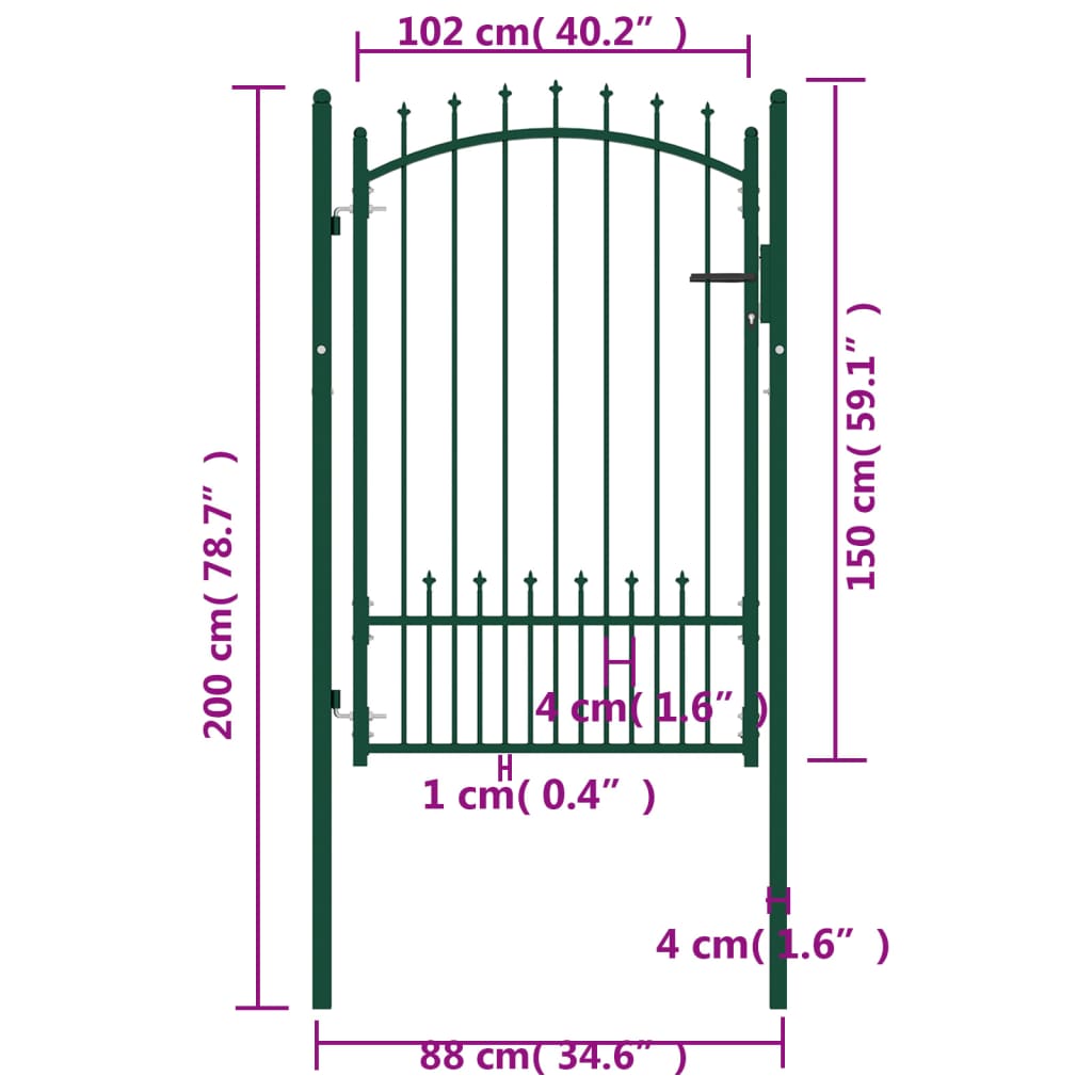 vidaXL Fence Gate with Spikes Steel 100x150 cm Green