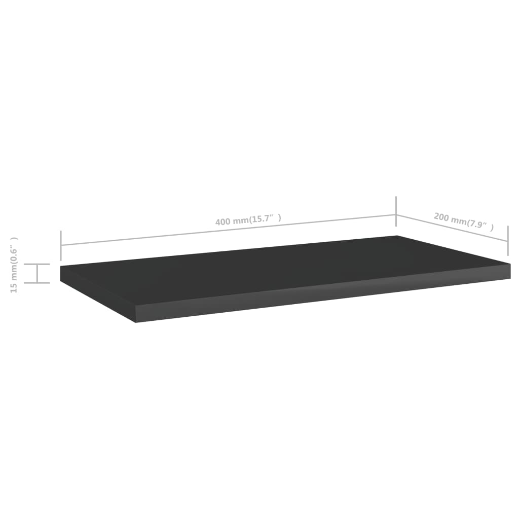 vidaXL Bookshelf Boards 8 pcs High Gloss Black 40x20x1.5 cm Engineered Wood