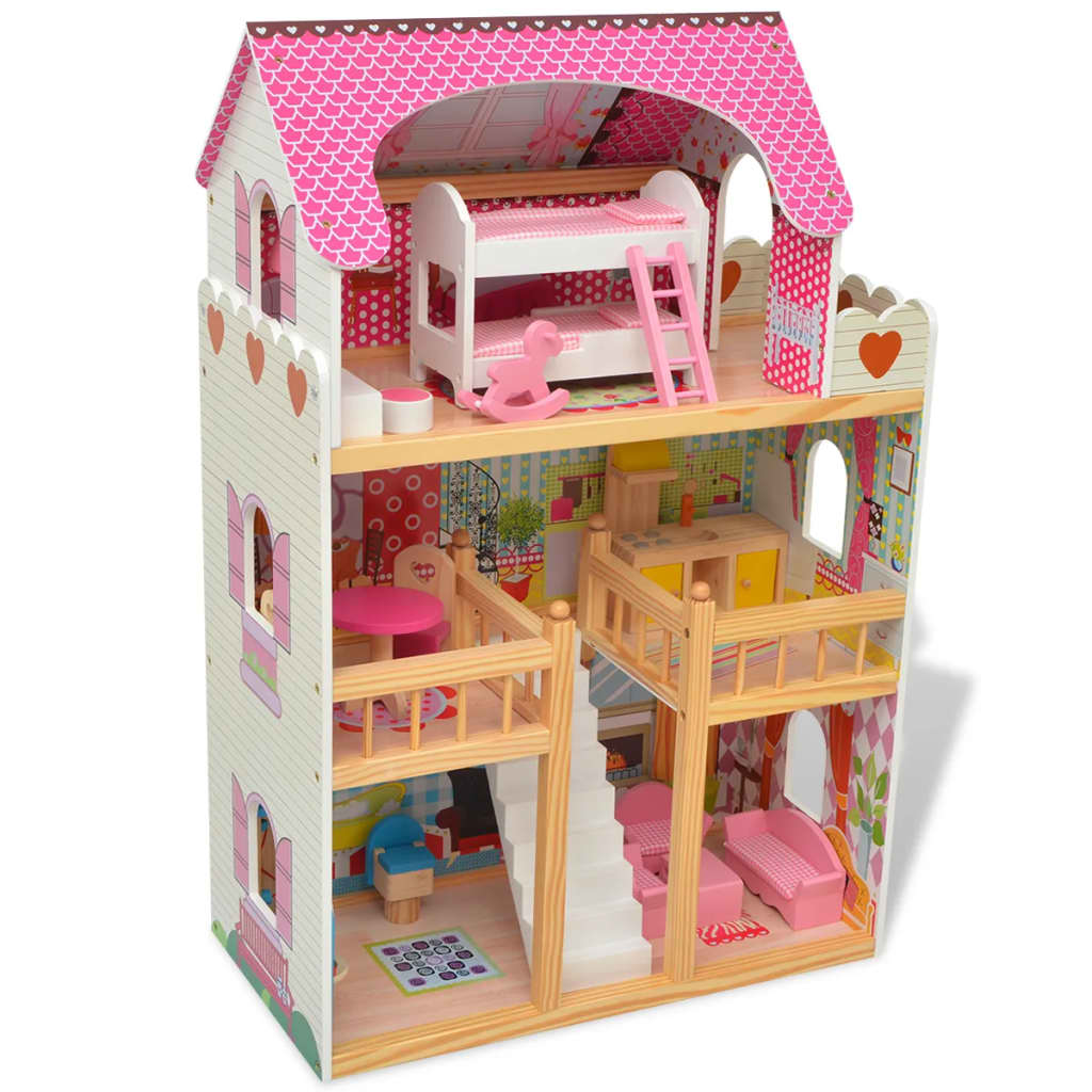 vidaXL 3-Storey Dollhouse Wood 60x30x90 cm