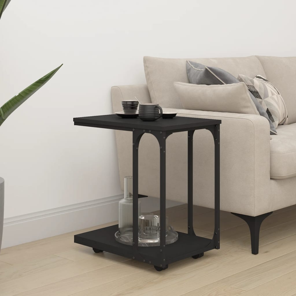 vidaXL Side Table with Wheels Black 50x35x55.5cm Engineered Wood