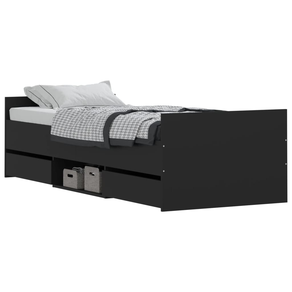 vidaXL Bed Frame with Headboard and Footboard Black 75x190 cm Small Single