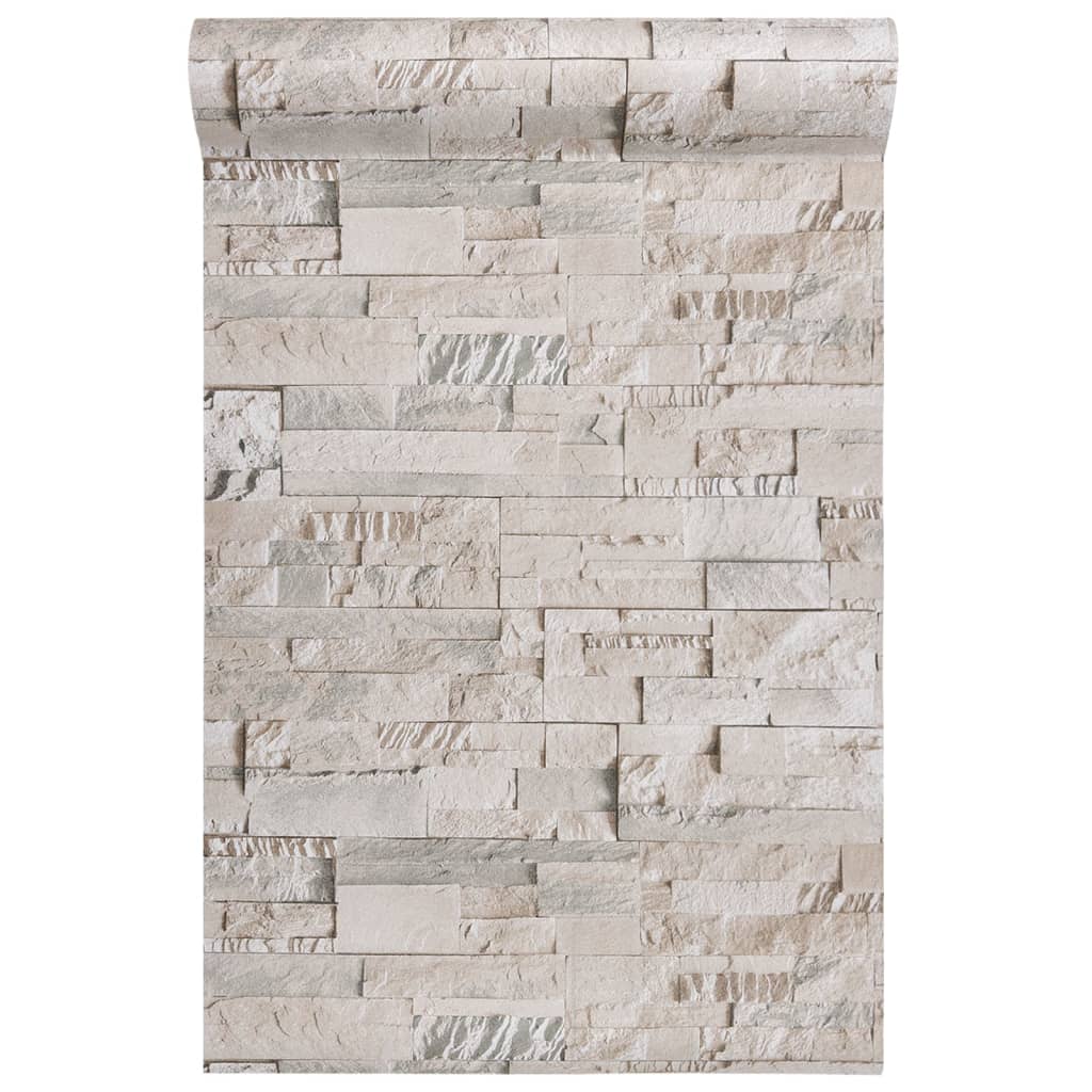 vidaXL Wallpaper 3D Stone Look Grey and Beige