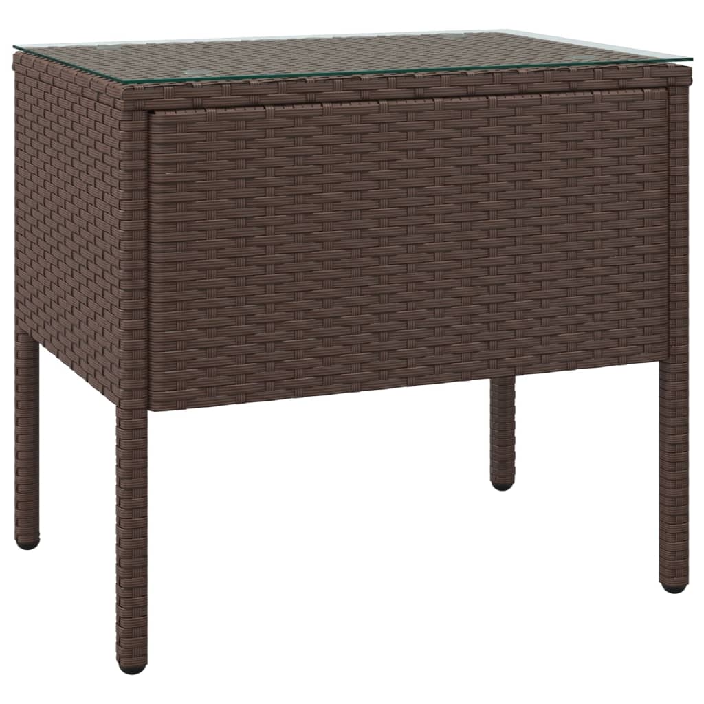 vidaXL Side Table Brown 53x37x48 cm Poly Rattan and Tempered Glass