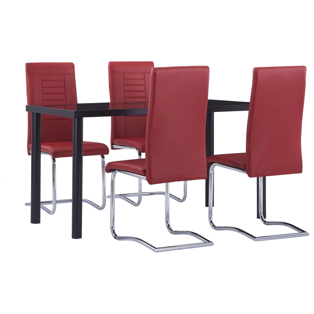 vidaXL 5 Piece Dining Set Faux Leather Red
