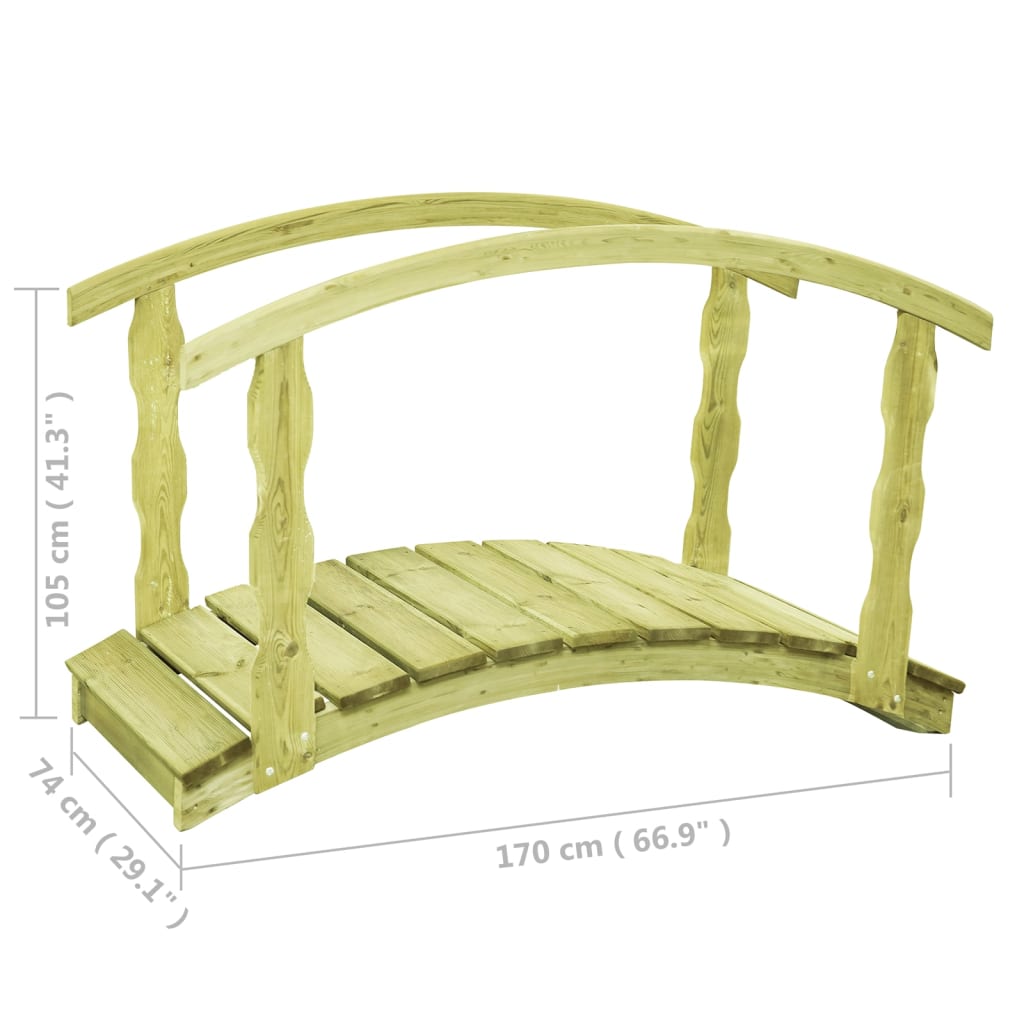 vidaXL B-Stock Garden Bridge 170x74x105 cm Impregnated Solid Wood Pine