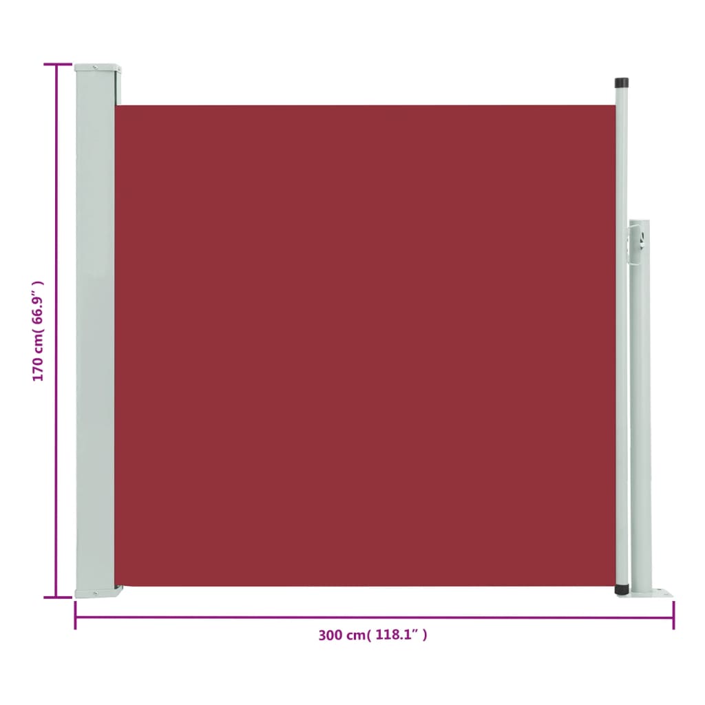 vidaXL Patio Retractable Side Awning 170x300 cm Red