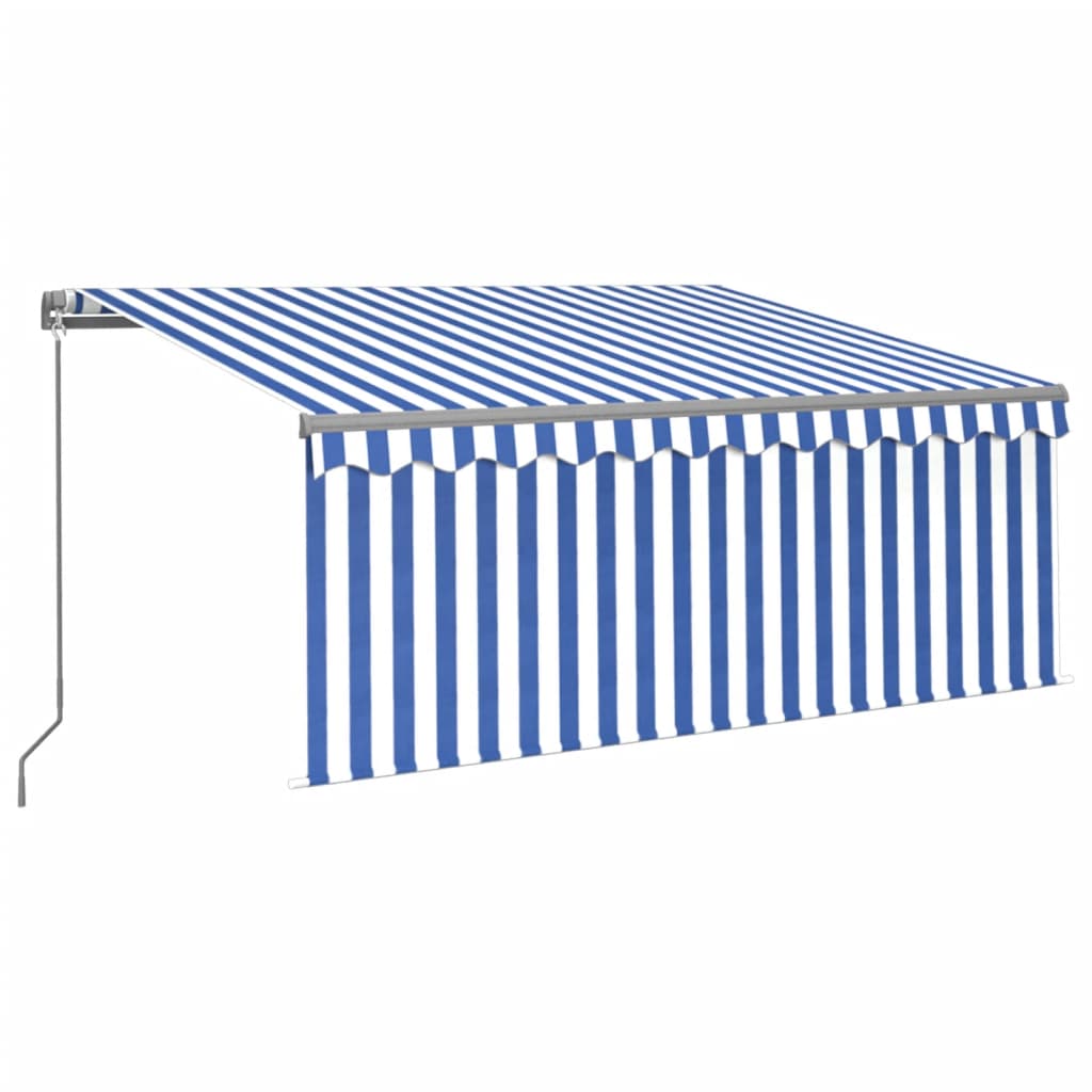 vidaXL Manual Retractable Awning with Blind&LED 3x2.5m Blue&White