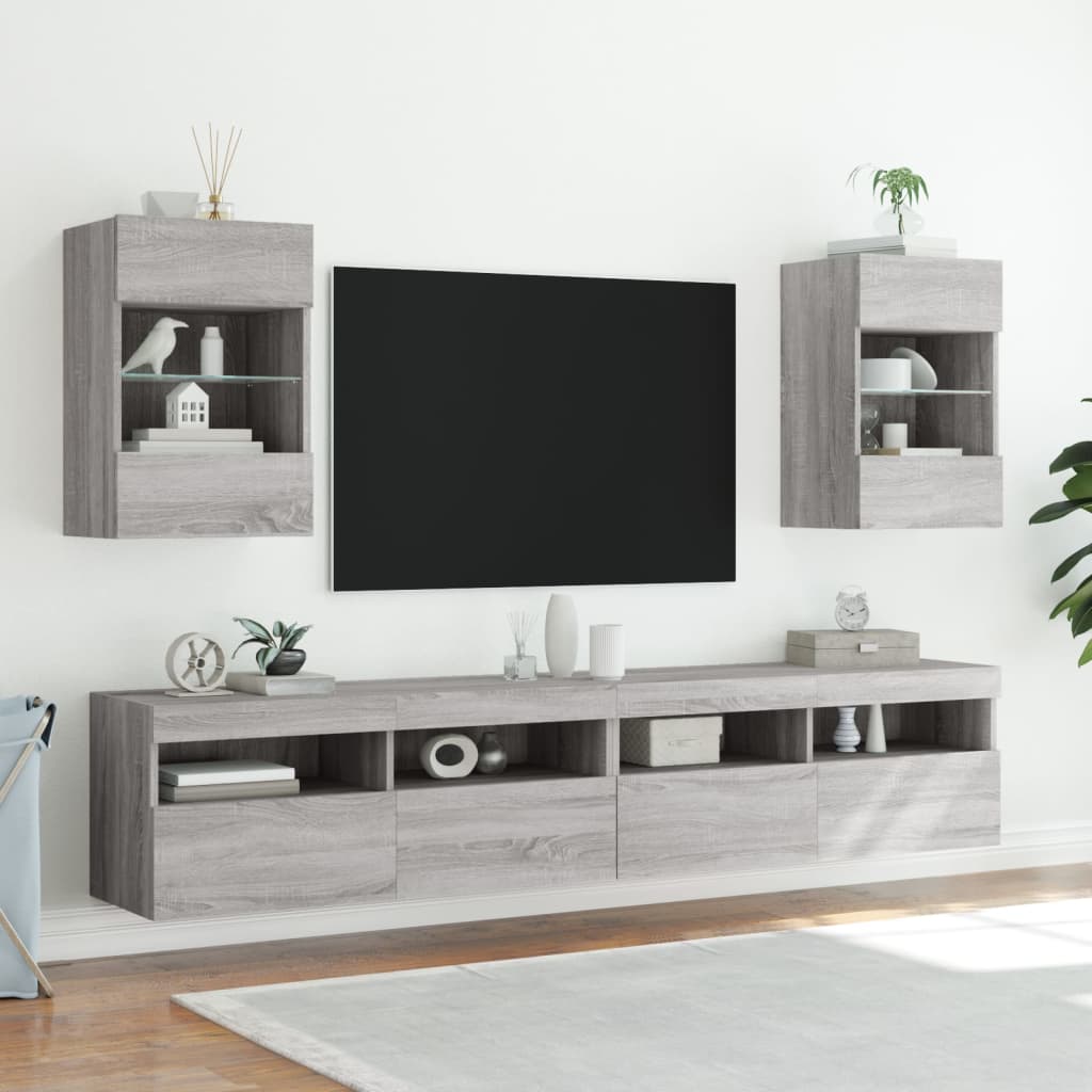 vidaXL TV Wall Cabinet with LED Lights Grey Sonoma 40x30x60.5 cm