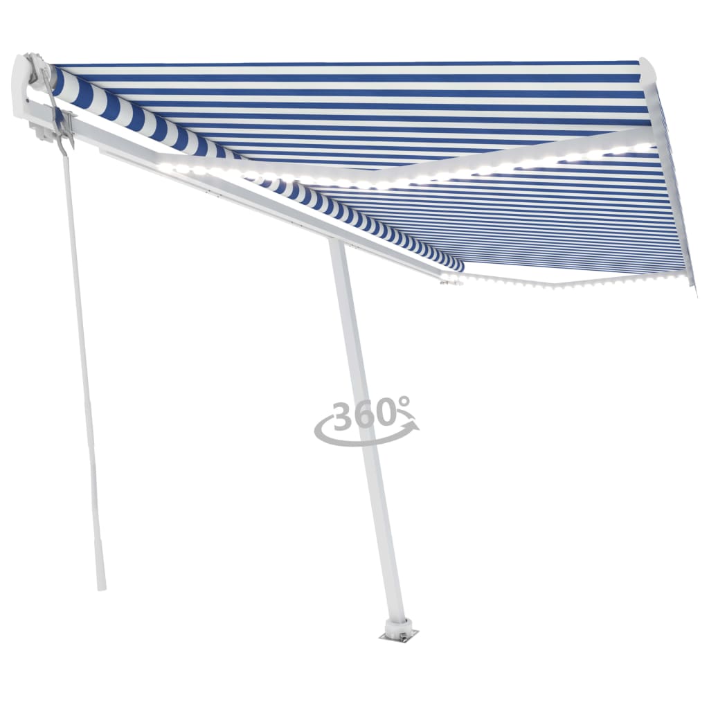 vidaXL Automatic Awning with LED&Wind Sensor 500x350 cm Blue and White