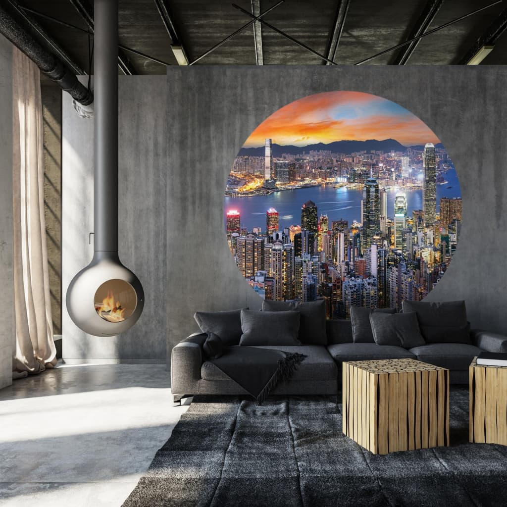 WallArt Wallpaper Circle Skyline by Night 142.5 cm