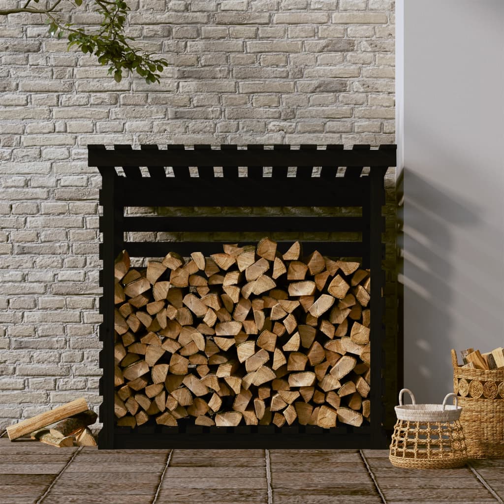 vidaXL Firewood Rack Black 108x73x108 cm Solid Wood Pine