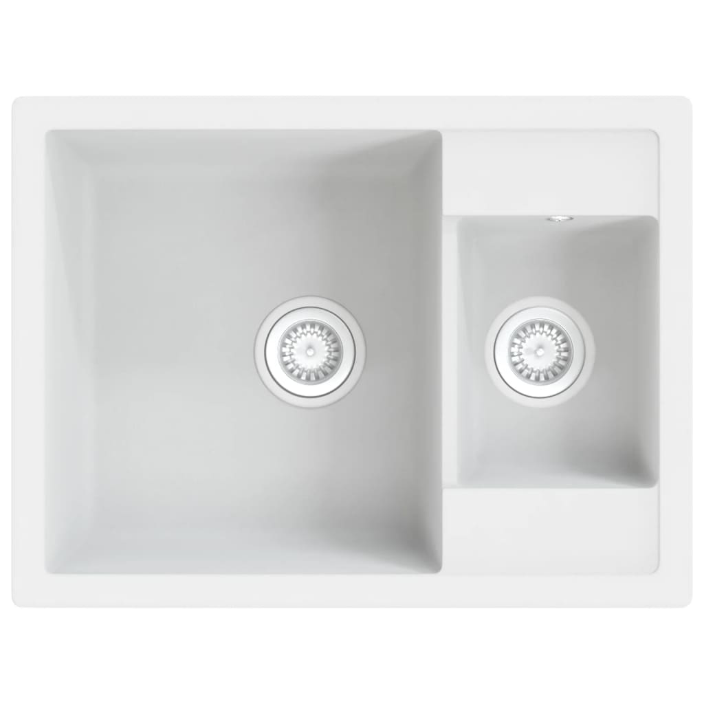 vidaXL Kitchen Sink with Overflow Hole Double Basins White Granite