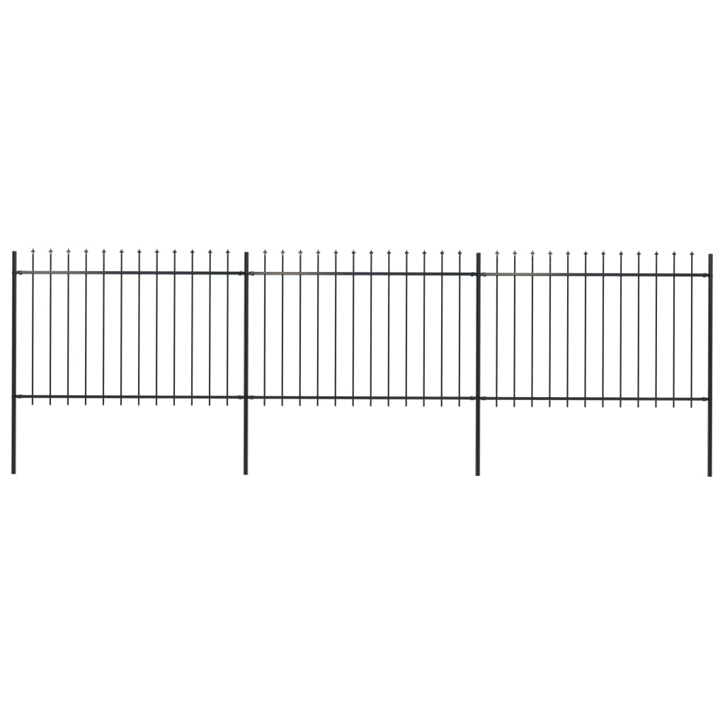 vidaXL Garden Fence with Spear Top Steel 5.1x1.2 m Black