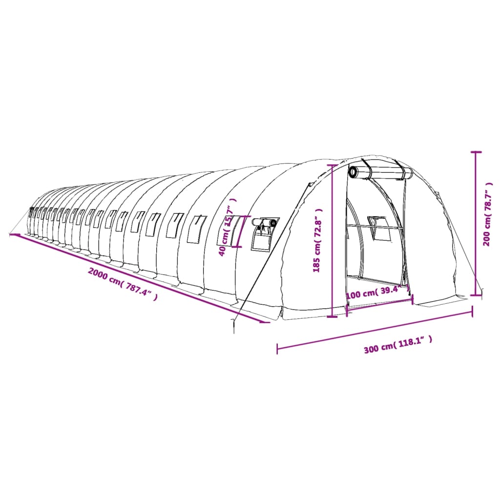 vidaXL Greenhouse with Steel Frame White 60 m² 20x3x2 m