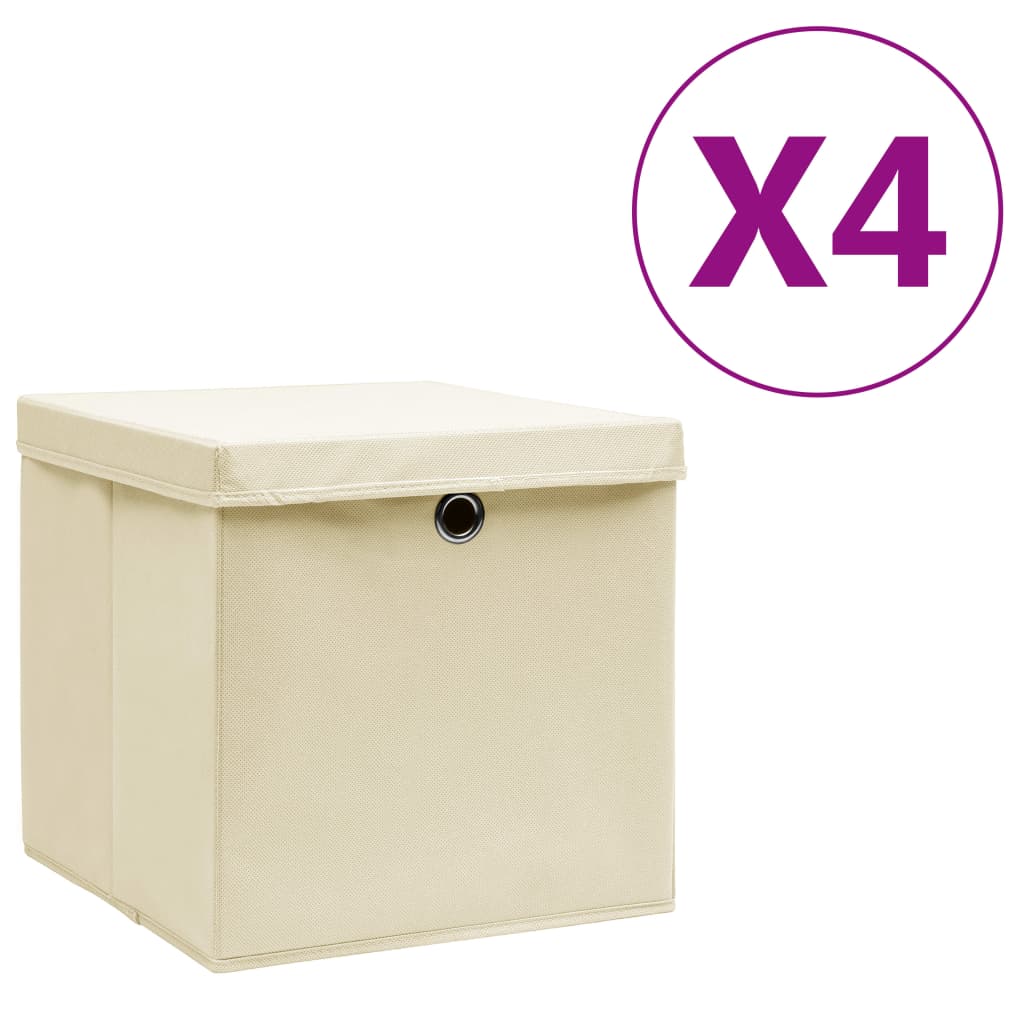 vidaXL Storage Boxes with Covers 4 pcs 28x28x28 cm Cream