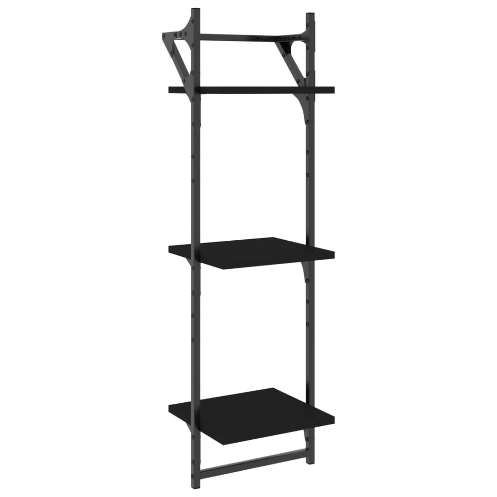 vidaXL 3-Tier Wall Shelves with Bars 2 pcs Black 30x25x100 cm