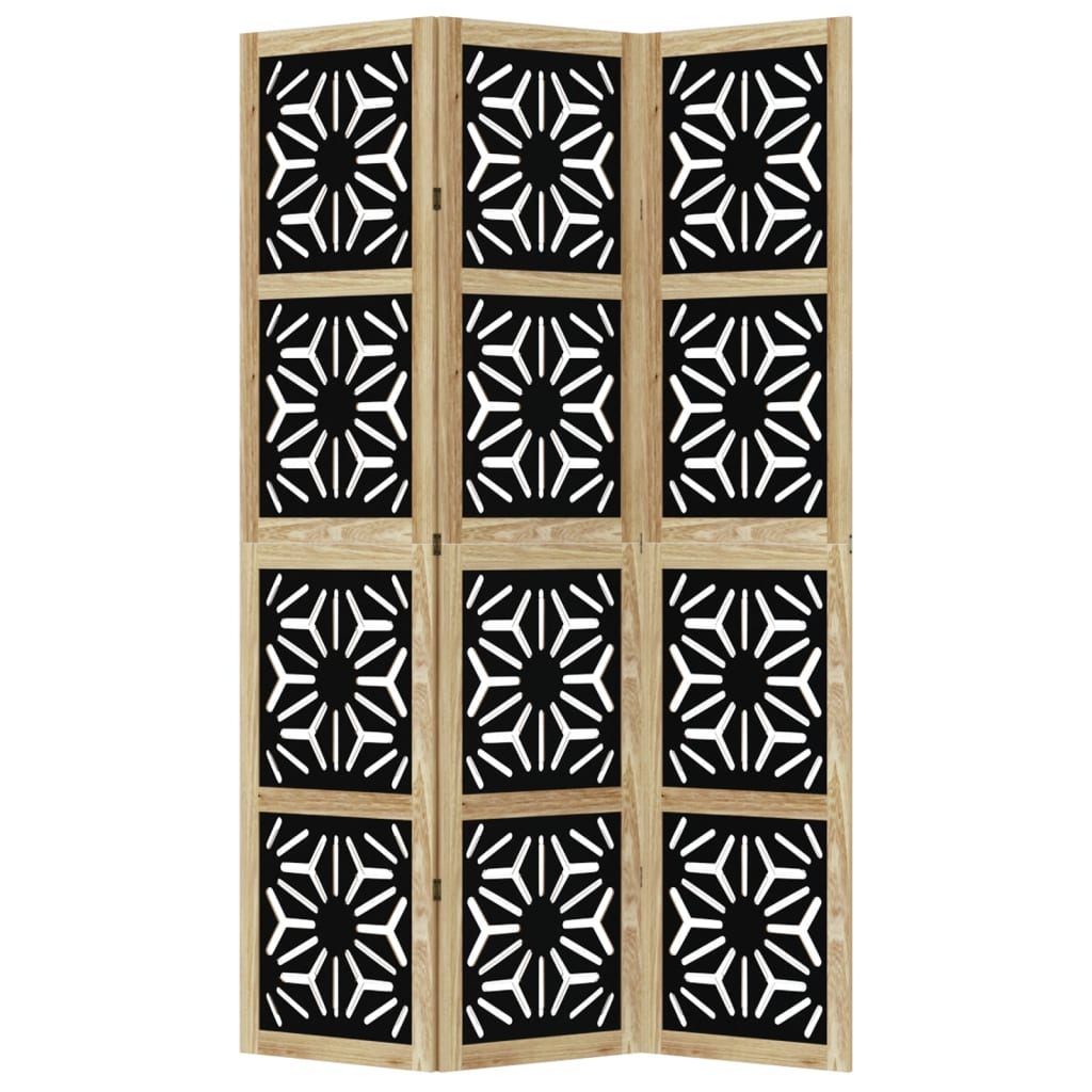vidaXL Room Divider 3 Panels Brown and Black Solid Wood Paulownia