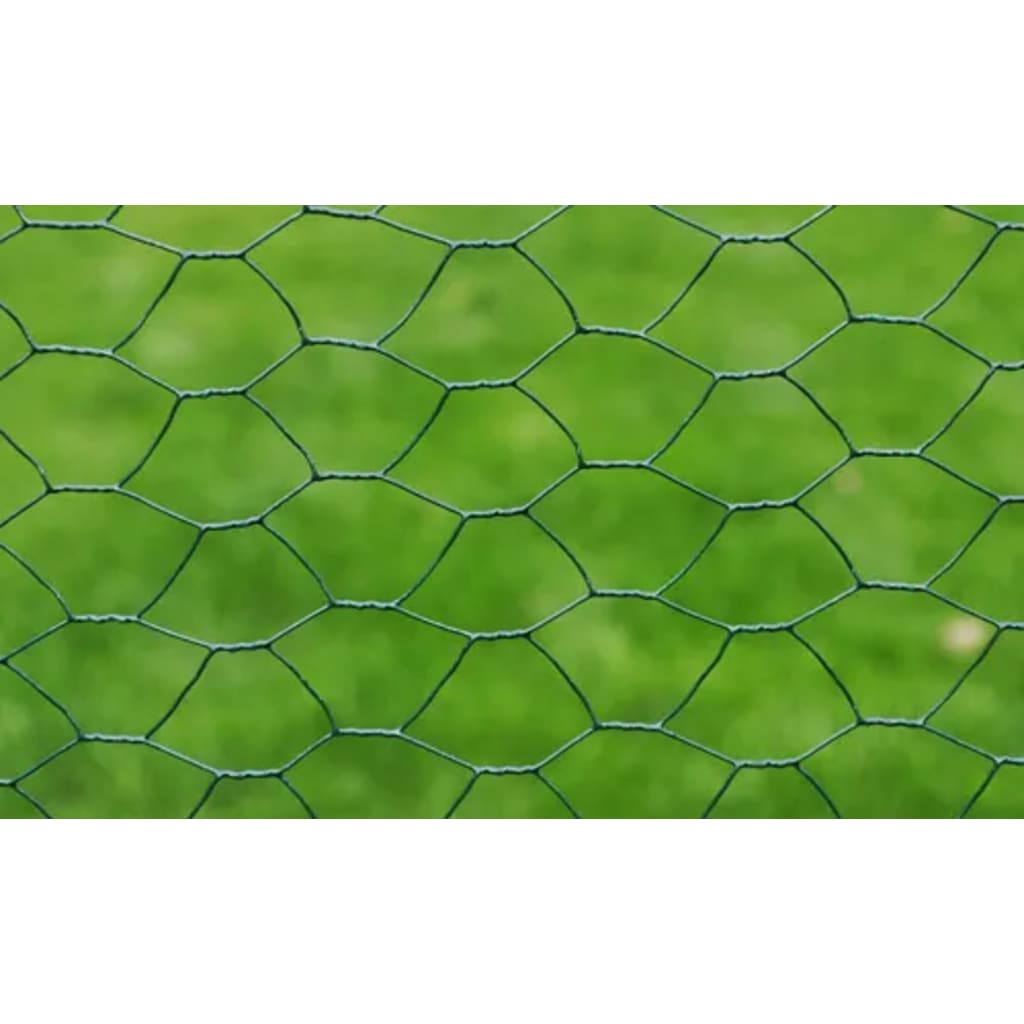 vidaXL Chicken Wire Fence Galvanised with PVC Coating 25x0.75 m Green