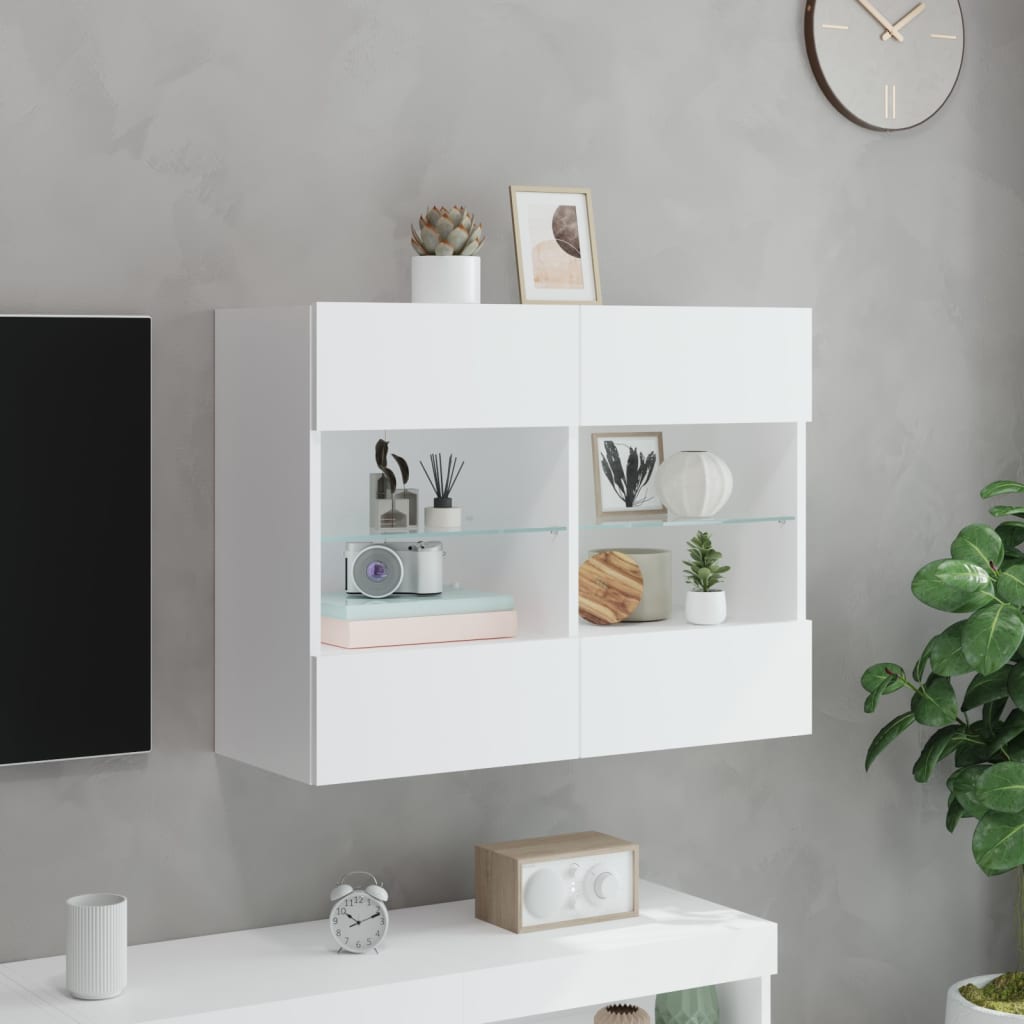 vidaXL TV Wall Cabinet with LED Lights White 78.5x30x60.5 cm