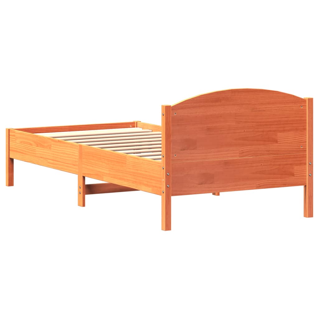 vidaXL Bed Frame with Headboard Wax Brown 90x200 cm Solid Wood Pine