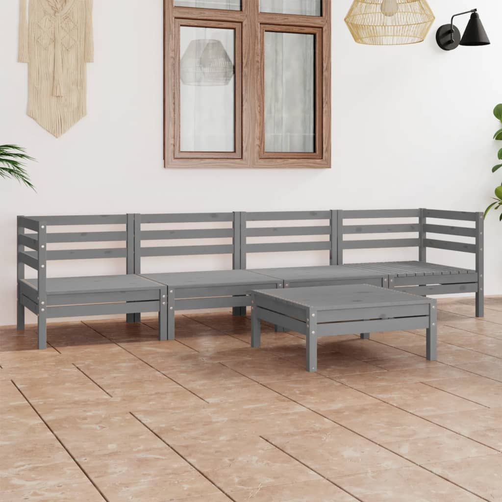 vidaXL 5 Piece Garden Lounge Set Grey Solid Pinewood