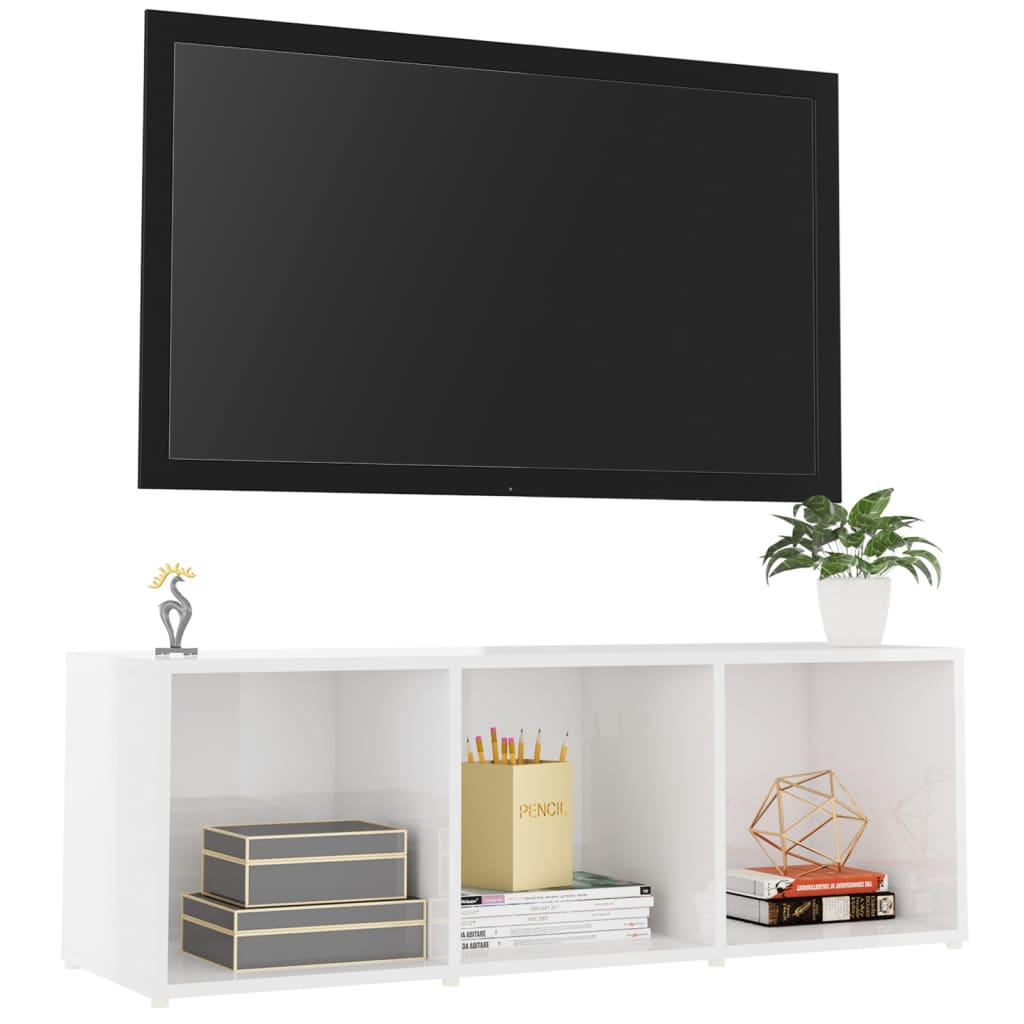 vidaXL TV Cabinet High Gloss White 107x35x37 cm Engineered Wood